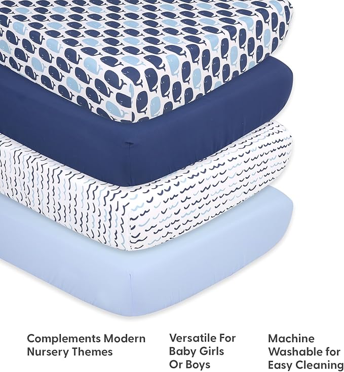 The Peanutshell 4-Pack Fitted Crib Sheet Set - Super Soft & Breathable Baby Girl or Boy Crib Sheets, Nursery Decor, Fit for Standard Mattress Cover- Nautical