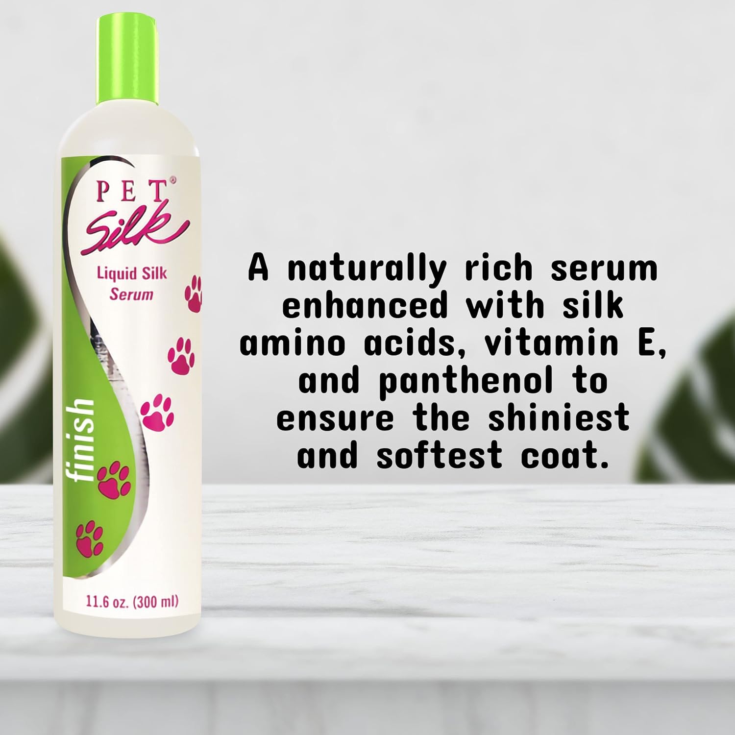 PET SILK Liquid Silk Serum, Leave-in Finishing Spray Conditioner & Detangler, Inused with Silk, Vitmain E & Panthenol Designed for a Shiny, Healthy & Moisturized Skin & Coat (11.6oz)