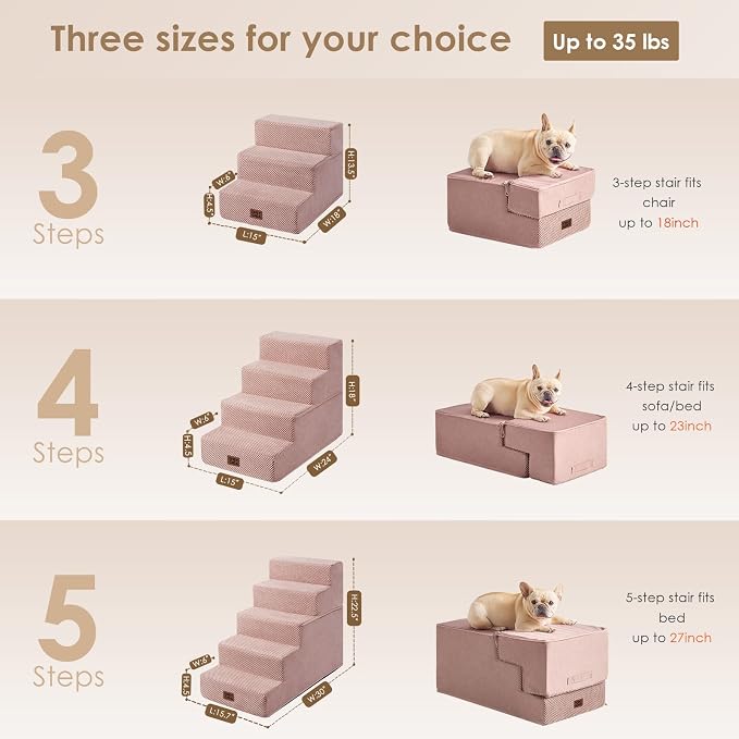EHEYCIGA Dog Stairs for Small Dogs 13.5" H, 3-Step Dog Steps for Couch Sofa and - Image 2