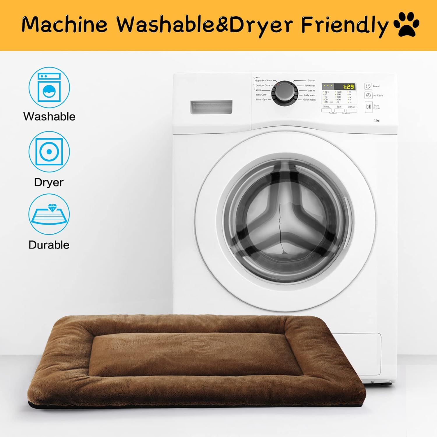Dog Beds Crate Pad for Dogs Ultra Soft Dog Crate Bed Washable & Anti-Slip Kennel Pad for Dogs Cozy Sleeping Mat (48inch, Brown)