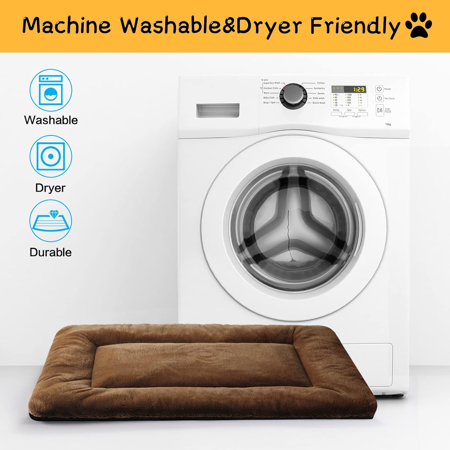 VERZEY Dog Bed, Ultra Soft Faux Fur Dog Crate Pad for Medium Dogs, 30inch, Brown, Machine Washable, Anti-Slip