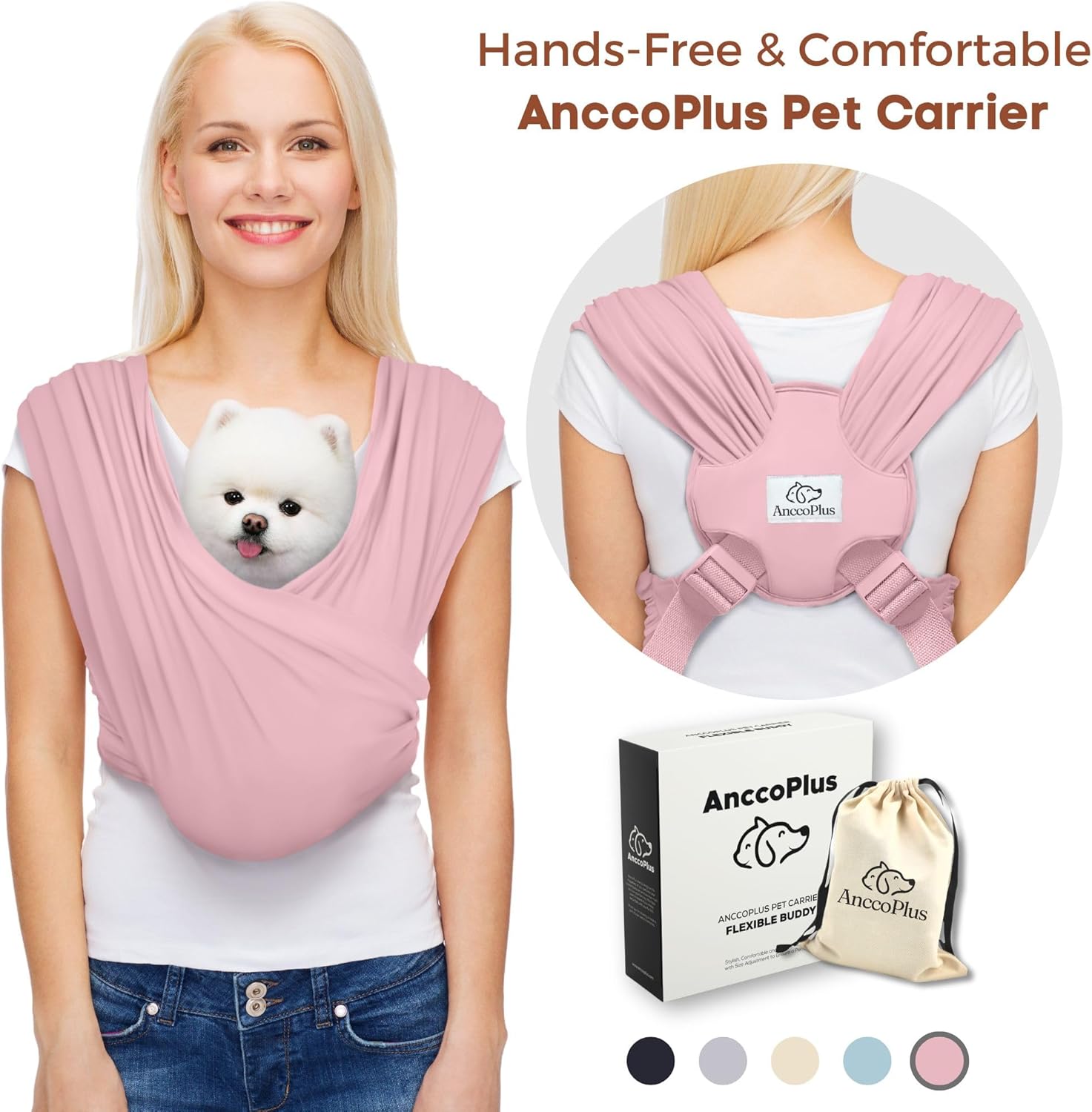 Dog Carriers for Small Dogs, Front Facing Dog Sling Carrier, Hands Free Cat Carrier, Size Adjustable, Reducing Back Pain, Premium Cotton, Safe and Soft Dog Carrier (Regular, Light Pink)