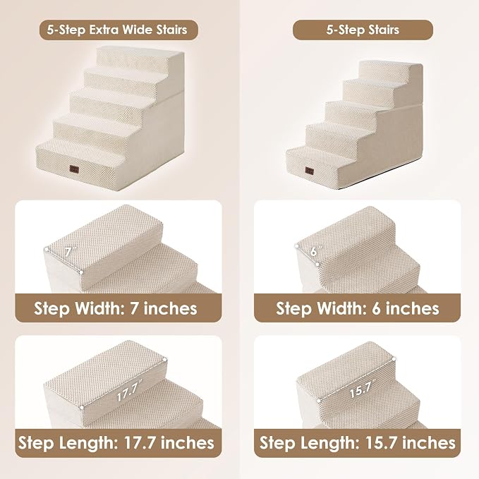 EHEYCIGA Dog Stairs for High Bed 25" H, 5-Step Extra Wide Dog Steps for Bed - Image 2