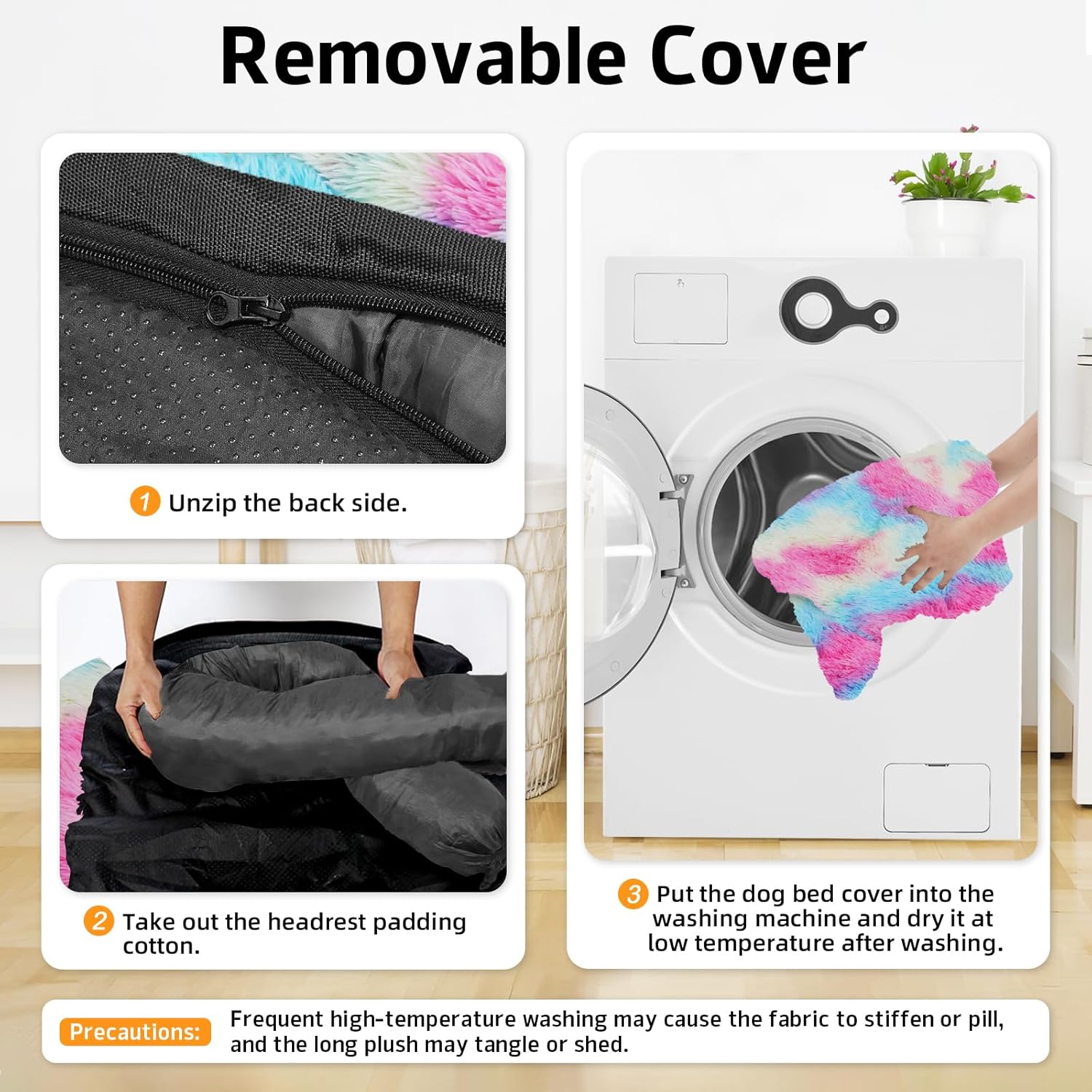 GGIB Calming Dog Bed Fluffy Plush Dog Mat for Furniture Protector with Removable Washable Cover for Large Medium Small Dogs and Cats (Large, Rainbow)