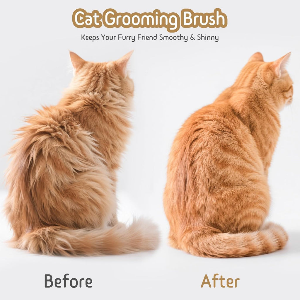 Self Cleaning Slicker Brush, 2-in-1 Cat Brush for Shedding, Skin Friendly Grooming Tool for Long & Medium-Long Hair Pets, Adjustable Bristle Length with Dematting Comb for Cats, Dogs