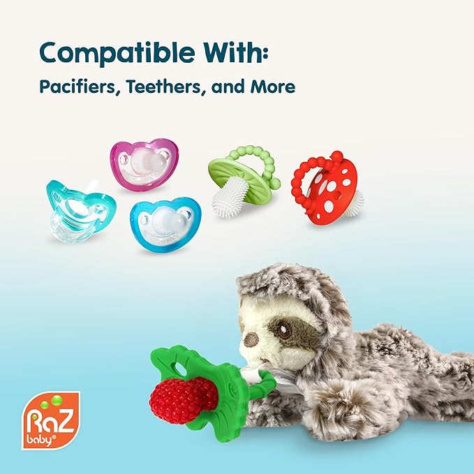 RaZbaby JollyPop Pacifier, Holder w/Detachable Baby Pacifier, Stuffed Animal RaZbuddy, All Ages 0M+, 100% Medical Grade USA Made Silicone, Machine Washable, Textured & Easy to Hold – Pig