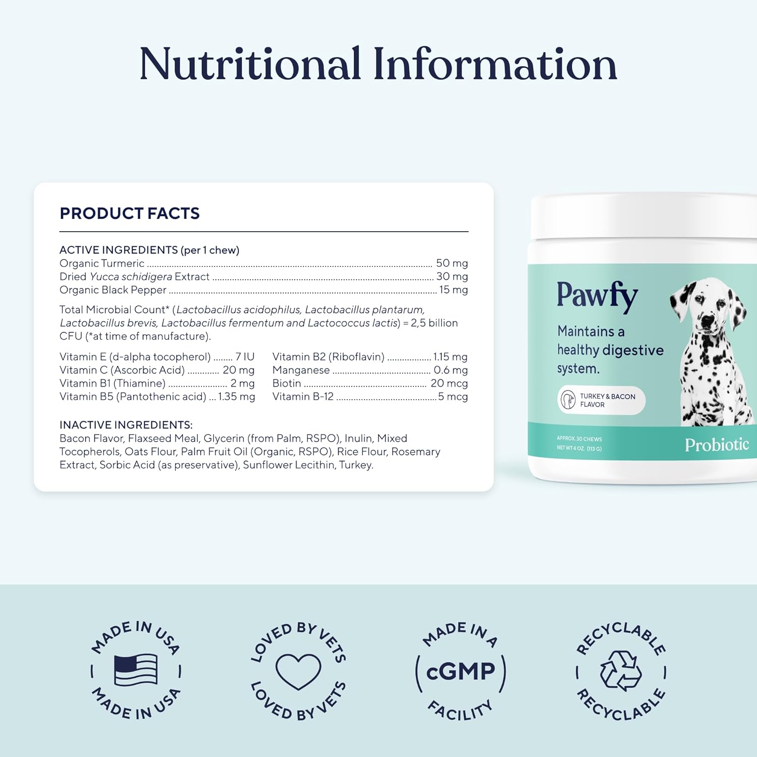 Pawfy Probiotics for Dogs | Supports Digestive Health, Diarrhea for Small and Large Dogs | Improves Gut Health | Anti Yeast Supplements | Promotes Skin Health and Seasonal Allergies Support - 30 Chews