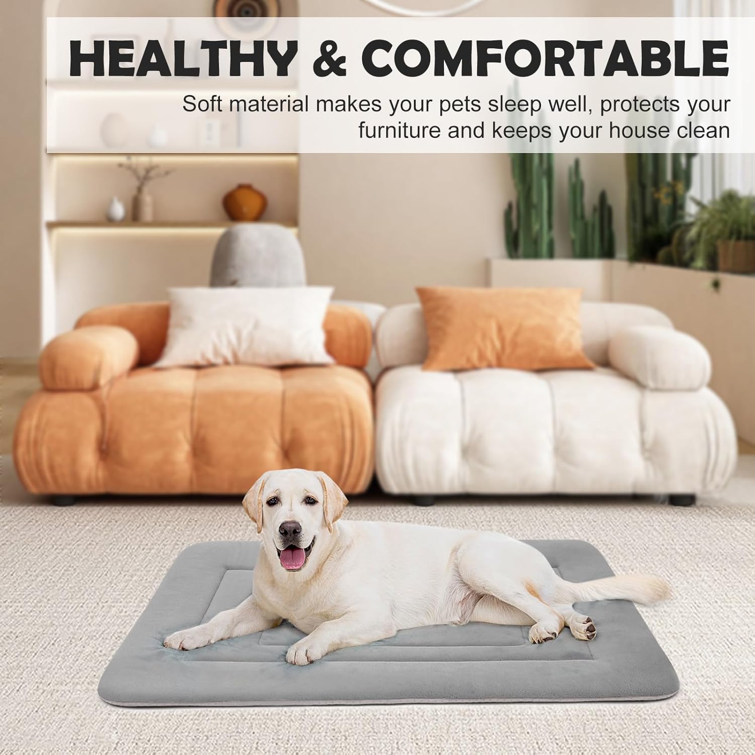 JoicyCo Soft Dog Crate Bed Pad Mat, 42 in Non-Slip Bottom Washable for Large Dogs, Pet Mattress Kennel Pad, Clay Gray