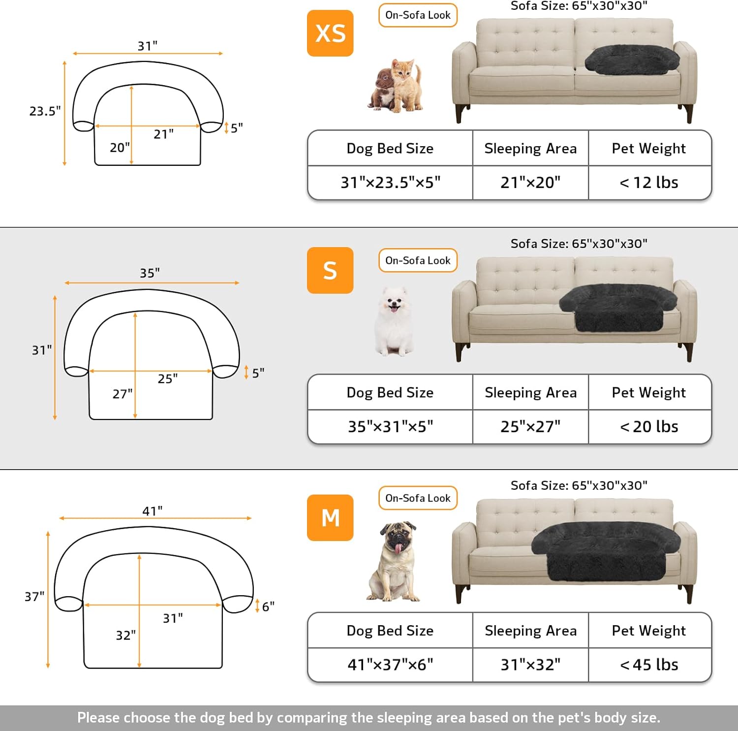 Calming Dog Bed Fluffy Plush Dog Mat for Furniture Protector with Removable Washable Cover for Large Medium Small Dogs and Cats (Small(35x31x5), Dark Grey)