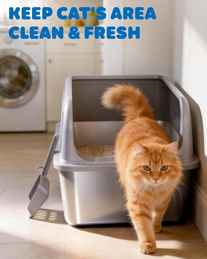 Powools Stainless Steel Cat Litter Box, Metal Litter Box - Image 2