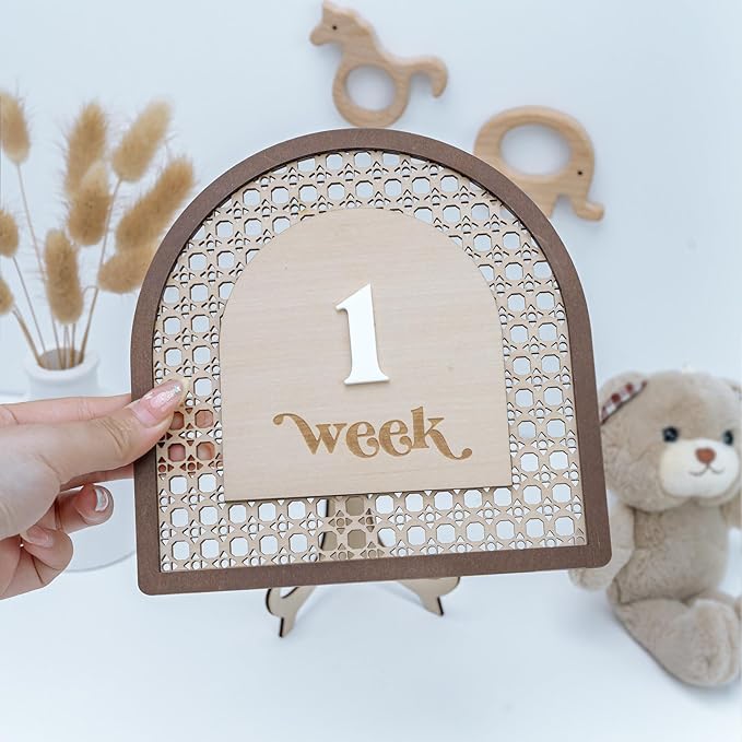 Baby Monthly Milestone, Wooden Baby Milestone Signs, Monthly Milestone Wood Discs, Baby Milestone Discs (3D Rattan)