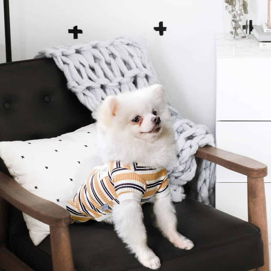 TONY HOBY Male Dog Pajamas, 4 Legged Dog Jumpsuit with Brown Stripe, Dogs Shirt for Small Medium Dogs (Brown, Boy, S)