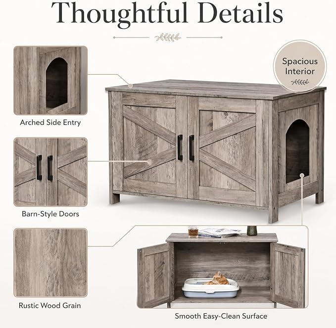 Homhedy Cat Litter Box Enclosure, Wooden Cat Washroom Furniture - Image 5