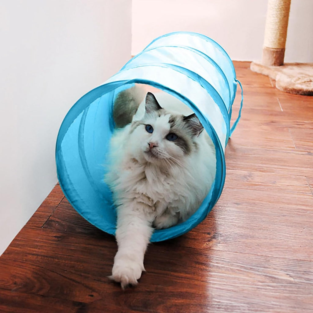 iCAGY Foldable Spiral Cat Tunnel - Indoor Toy for Small Cats, Kittens, and Rabbits - Tube for Interactive Play and Outdoor Fun - Pet Activity Toy Royal Blue 20" 3 Pcs