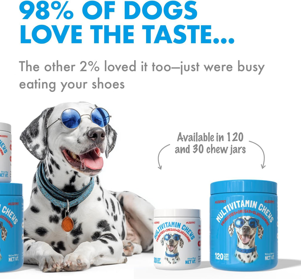LEGITPET Dog Vitamins - 30 Multivitamins Chews w/Glucosamine Chondroitin, Probiotics Digestive Enzymes and Omegas - Supplement for Overall Health - Joint Support, Immune Health, Skin and Heart Health
