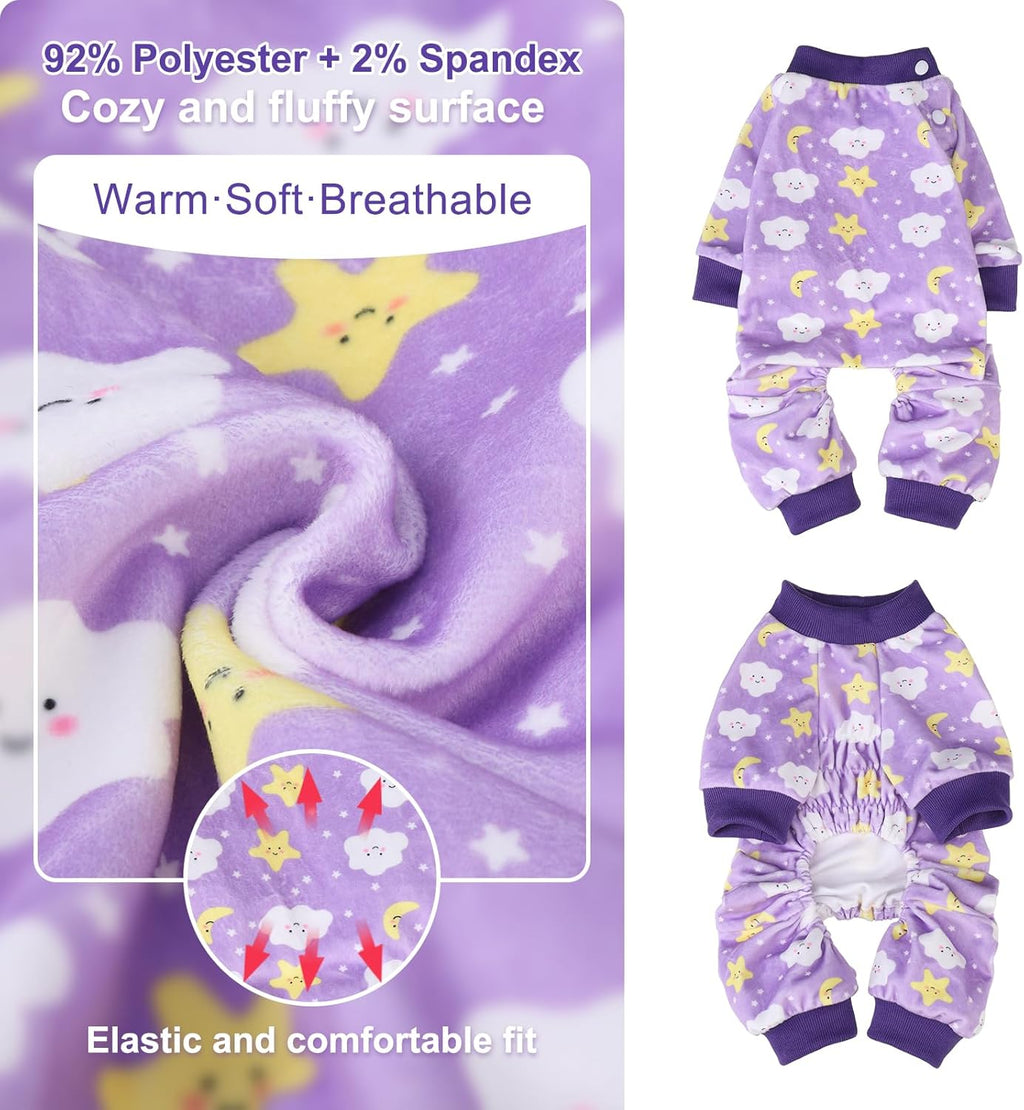 BEAUTYZOO Dog Pajamas Small Sized Dog, Summer Doggie Pajamas for Boy Girl, Soft Strechy Cotton Puppy Pjs Jammies Onesies for Men Women, Pet Jumpsuit Body Suit Cat Apparel Clothes, Purple S