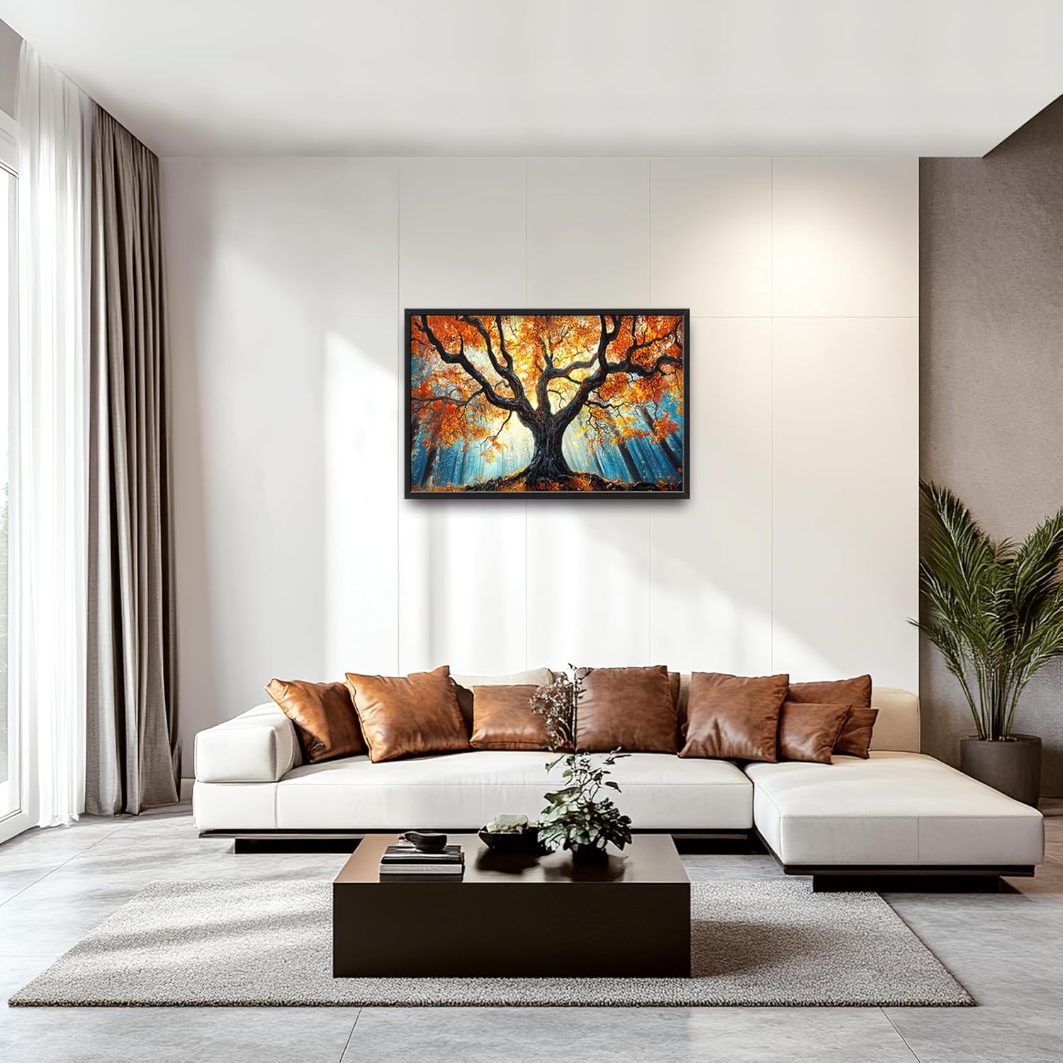 Extra Large Tree of Life Framed Wall Art for Living Room,Fall Autumn Forest Sunrise Landscape Pictures Wall Decor,Nature Canvas Print Painting Modern Artwork Bedroom Office 36L" x 24W"