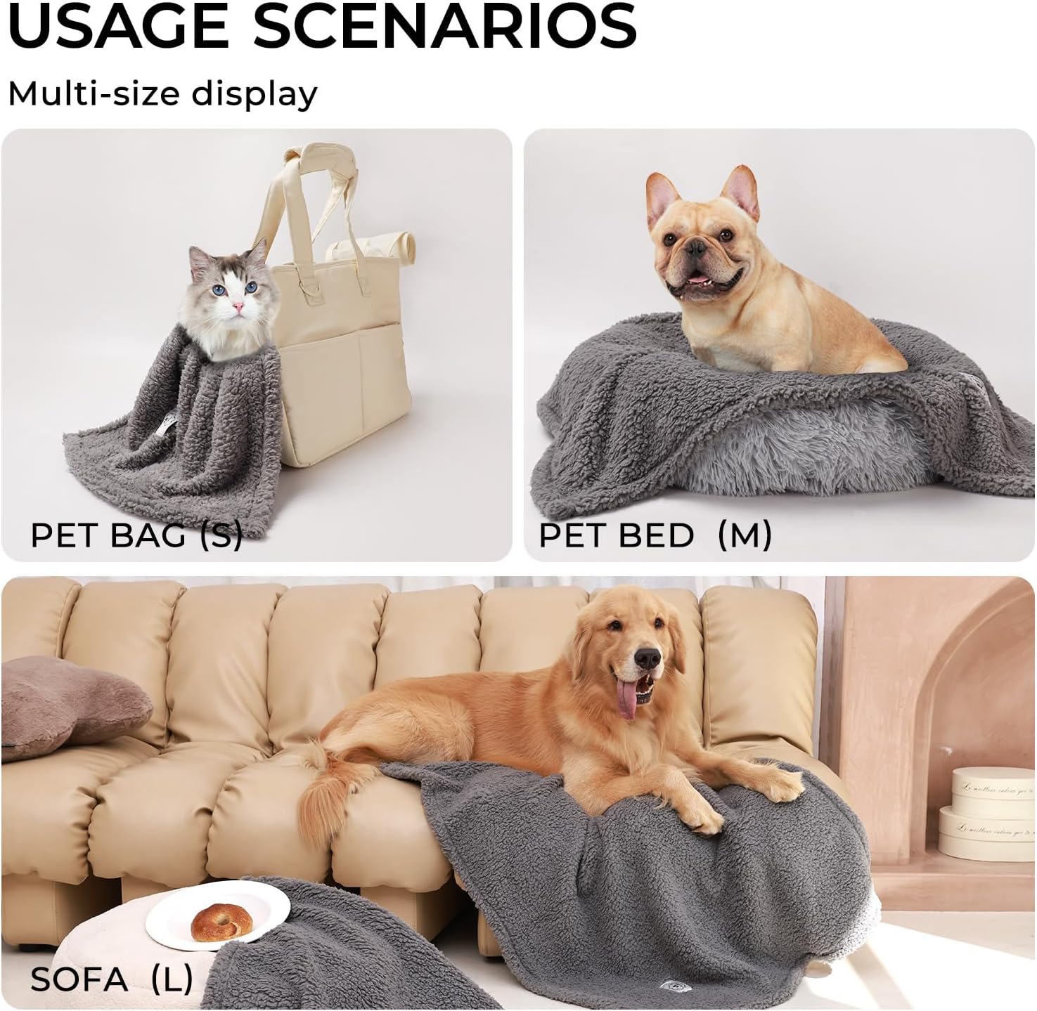 1 Pack 3 Calming Blankets Fluffy Premium Fleece Pet Blanket Soft Sherpa Throw for Dog Puppy Cat Grey Small (23" x16'')