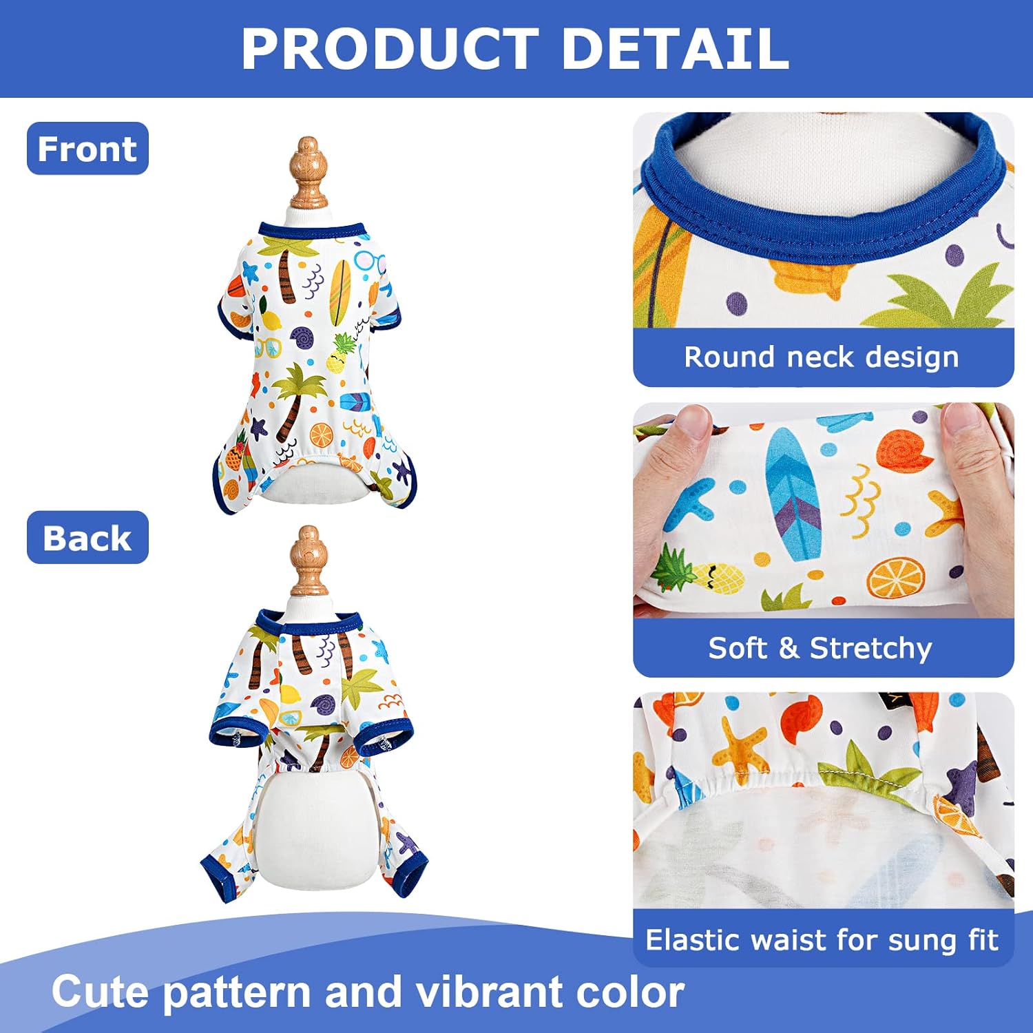 Dog Pajamas Pjs Fall Summer Dog Clothes for Small Dogs Girl - Boy - Medium Size Dogs, Soft Stretchy Puppy Clothes Doggie Onesies Cat Pet Jammies Outfit (Beach, Large)