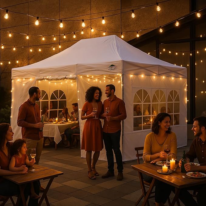 COBIZI 10x15 Pop Up Canopy with 4 Sidewall,Heavy Duty Canopy UPF 50+ All Season Wind Waterproof Commercial Outdoor Wedding Party Tents for Parties Gazebo with Carry Bag(10 x 15 ft White)