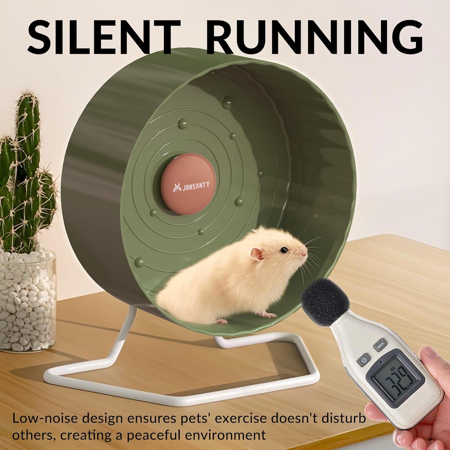 9.5" Silent Hamster Wheel, Non-Slip Track, Exercise, Release Stress, Relieve Anxiety, Adjustable Height Stand, for Syrian Dwarf Hamster, Gerbil, Mice, Other Small Medium Sized Pets, Green