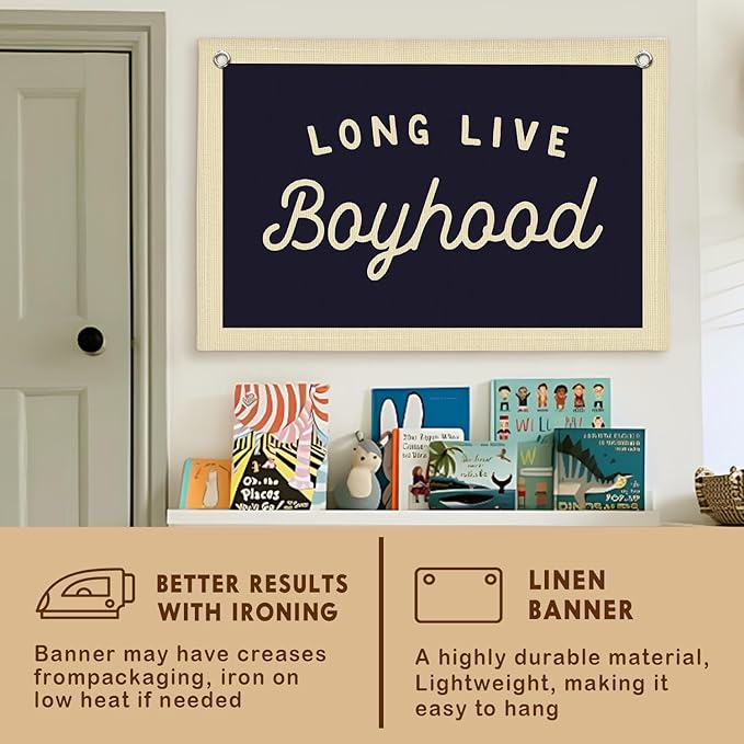 Lacama Long Live Boyhood Boys Room Decor, Boy Nursery Decor, Canvas Banner Wall Hanging Banner Flag Decor for Nursery Playroom Toddler Room, Boys Kids Rooms Decor, 30x20 Inch