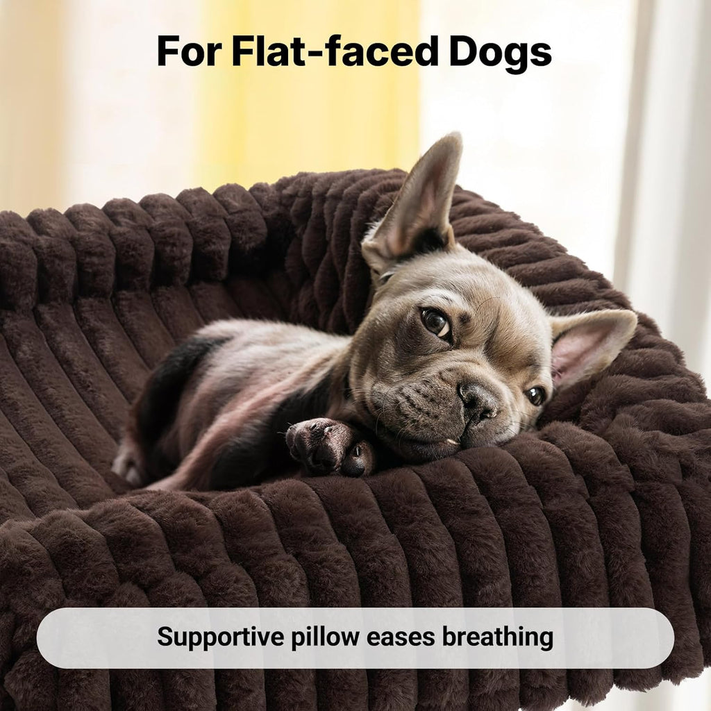 Veehoo Elevated Dog Bed with Bolster Cushion, Fluffy Plush Dog Couch Beds for Small Dogs, Cats, Washable Raised Pet Cot with Non-Slip Feet for Indoor or Patios Use, 30 x 20 Inches, Brown