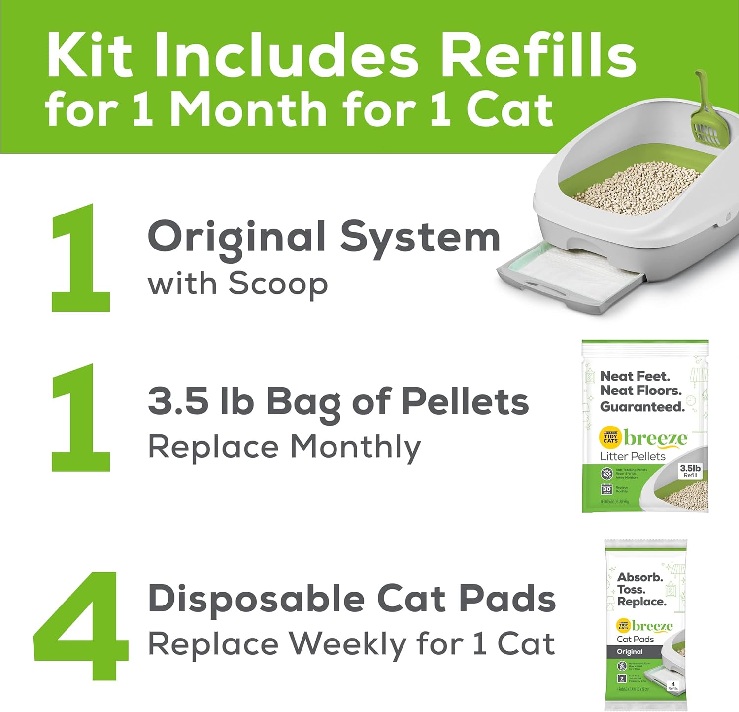 Purina Tidy Cats Non Clumping Litter System, Breeze XL All-in-One Odor Control & Easy Clean Multi Cat Box - 18 lb. Box