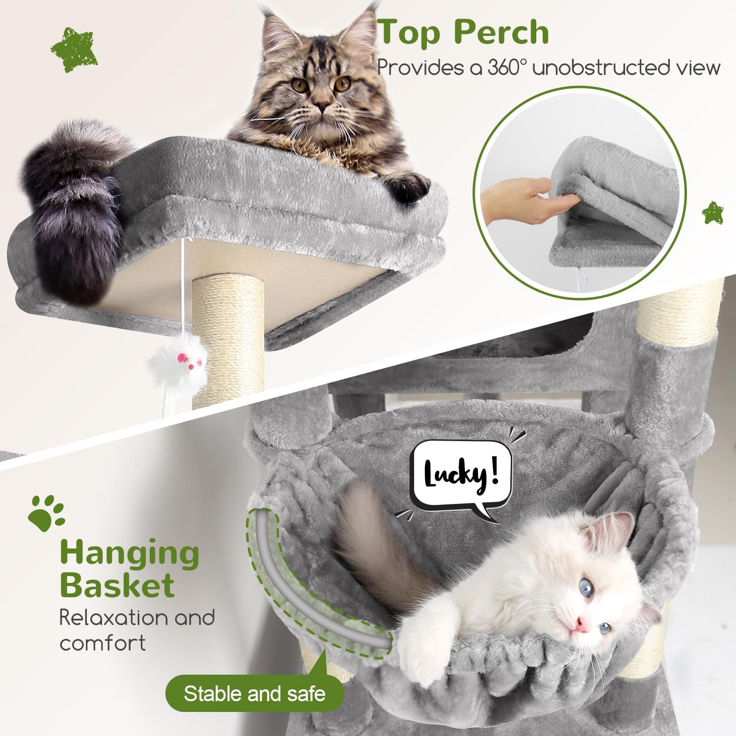 Globlazer Extra Large Cat Tower, 81-inch Tall Cat Tree for Big Cats 20 lbs, XXL Heavy Duty Cat Scratching Tower for Indoor Adult Cats with 3 Cat Condos, 8 Scratching Posts, F81, Light Grey