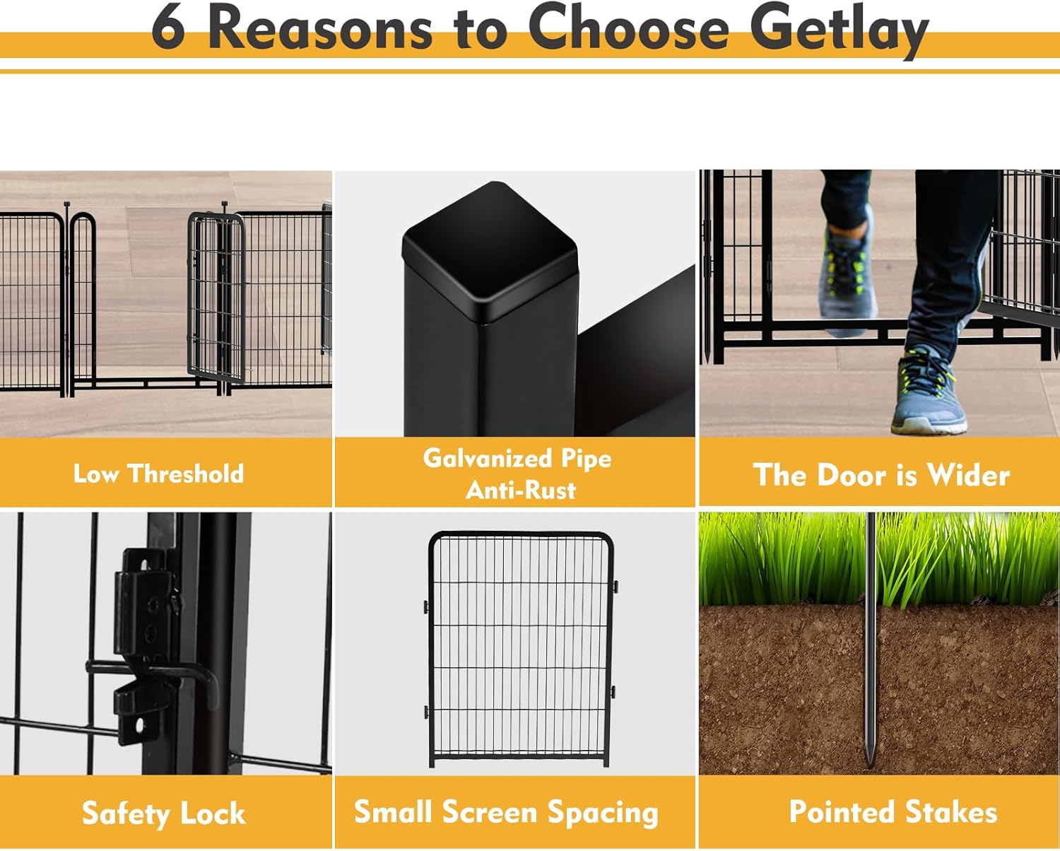 Playpen 36 inch High, Gate 17.7 inches Wide with Low Sills Pen, 8 Panels Total 17.7 Ft(L) Garden Fence for Dogs, Dog Play Pen Indoor or Outdoor,Rabbit Playpen,Dog Fence Outdoor for Yard