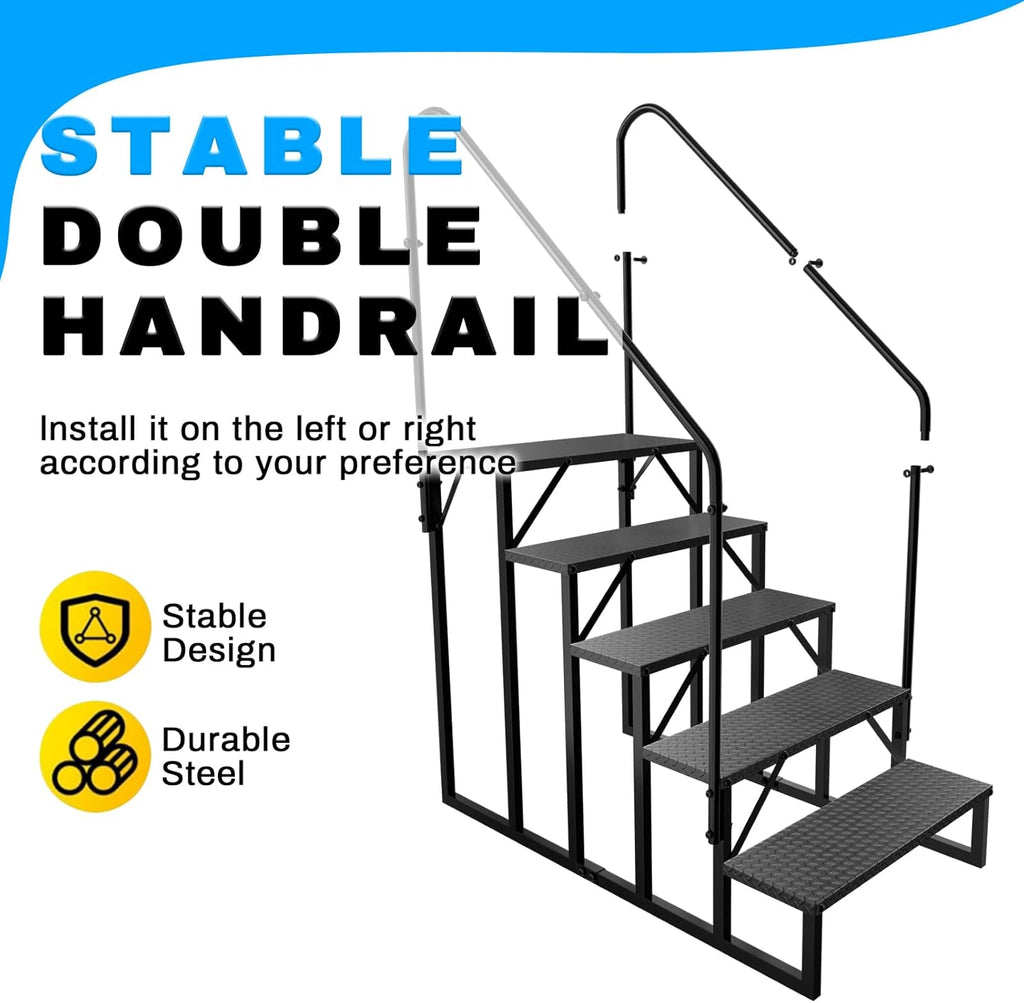 RV Stairs 5 Step Ladder, RV Steps Anti-Slip, Hot Tub Steps with Handrail, 660 lbs RV Ladder for 5th Wheel RV, Mobile Home Stairs（2 Handrails