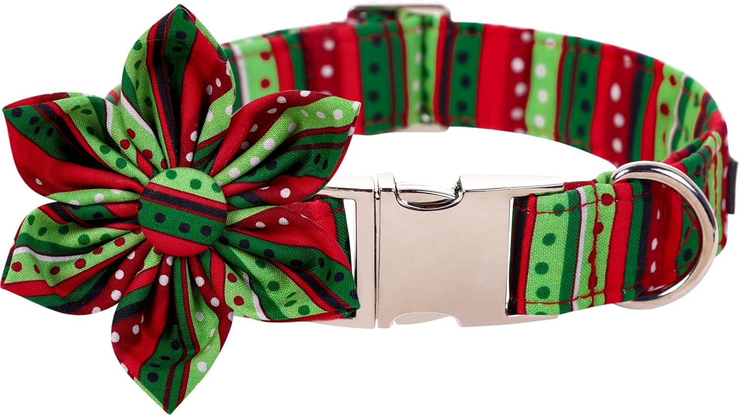 Lionet Paws Christmas Dog Collar with Flower, Dog Flower Collar with Metal Buckle for Dogs, Adjustable Comfortable Dog Collar Girl Gift, XL, Neck 16-26 in