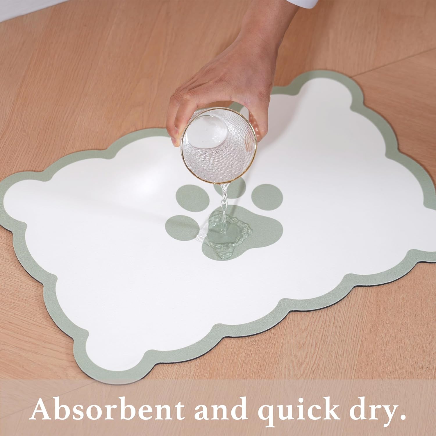 Ralxion Scalloped Dog Feeding Mat, Absorbent Mats for Dog Food and Water Bowl, Dispenser, Cute Elegant Aesthetic Sage Green Scallop Pet Placemat for Dogs, Cats, Puppy Accessories, 17" X 24”