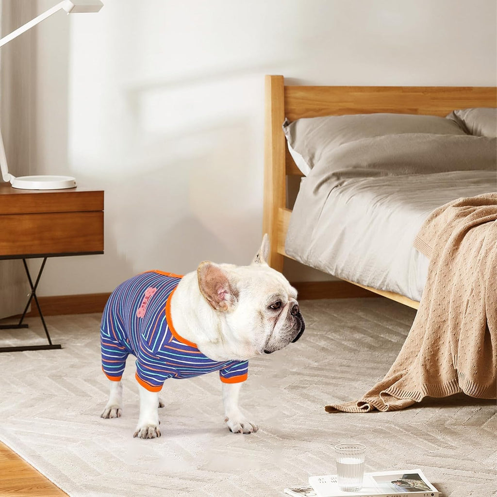 TONY HOBY Dog Pajamas, Male Dog Warm Pajamas with Thermal, Dogs Jumpsuit Shirt for Small Medium Dogs (Navy Blue, Boy, S)