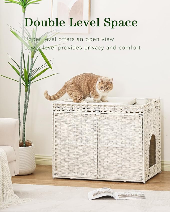 SETVSON Cat Litter Box Enclosure Furniture, Handwoven Rattan Hidden Litter Box - Image 2