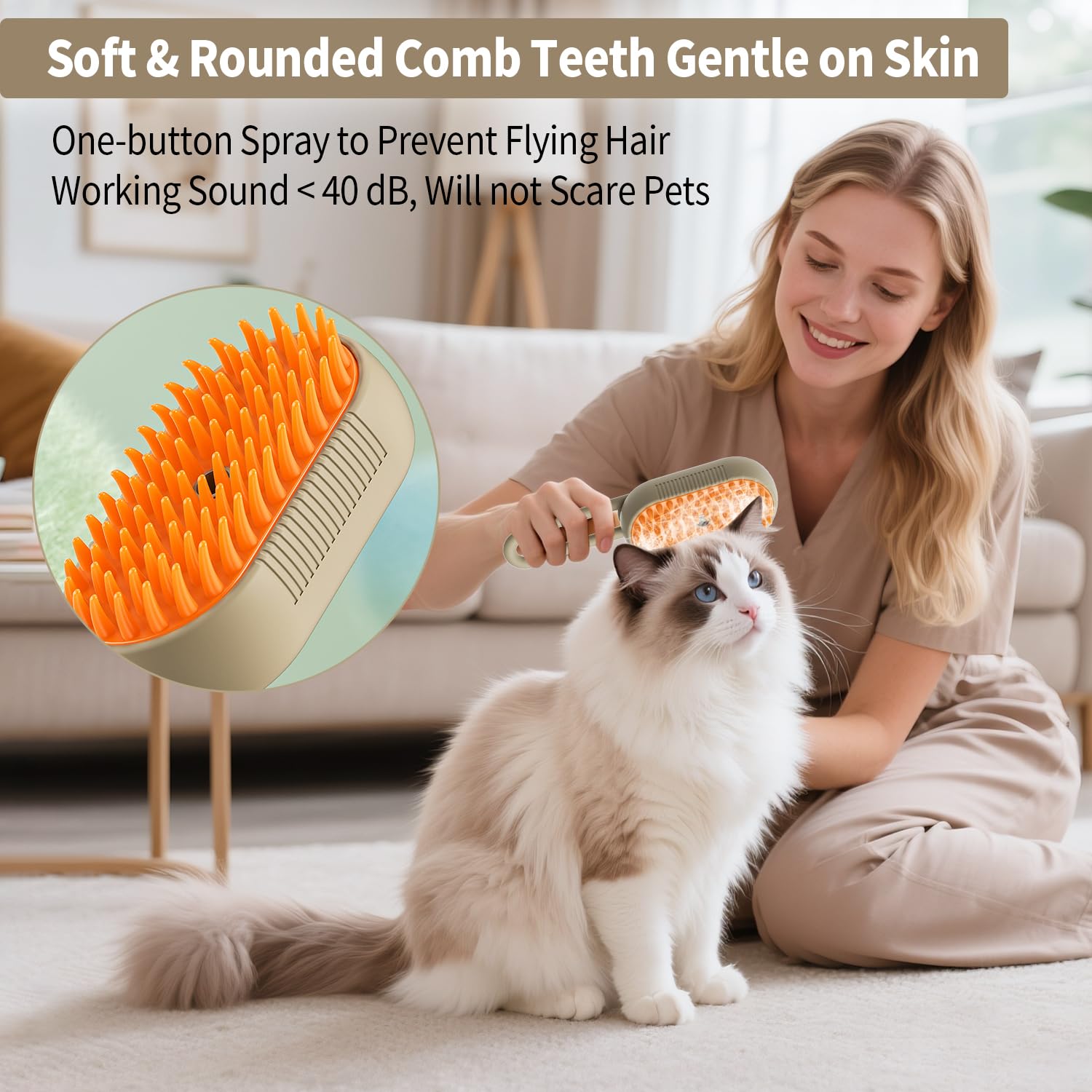 Cat Steam Brush for Shedding 4 in 1 Dog Brush with Steam Pet Hair Cleaning Brush Comb for Spray Pet Grooming for Long & Short Haired Pets Comb for Cats (Brown)