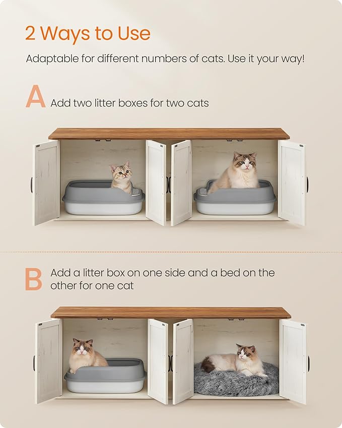 Feandrea Double Cat Litter Box Enclosure, Modern Litter Box Furniture Hidden - Image 3