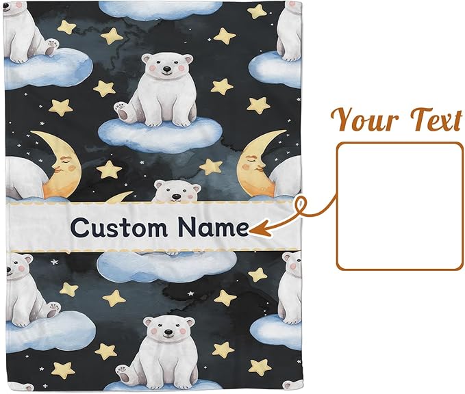Custom Baby Blanket with Name, Double Layer Soft Dot Back Personalized Baby Blanket for Boys Girls, Polar Bear Blanket for Newborn Toddler, Customized Swaddle for Kids Birthday Gifts(30" x40)