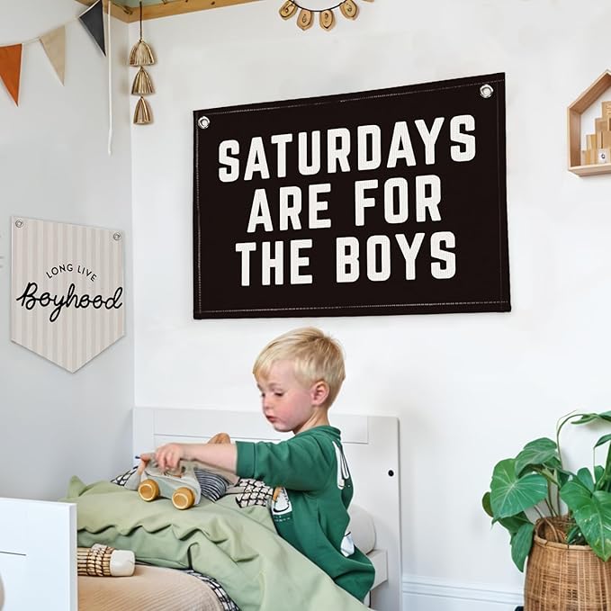 Lacama Boys Room Decor, Banner Flags for Bedroom, Linen Canvas Banner Wall Hanging Flag Decor for Boy Room Playroom Dorm