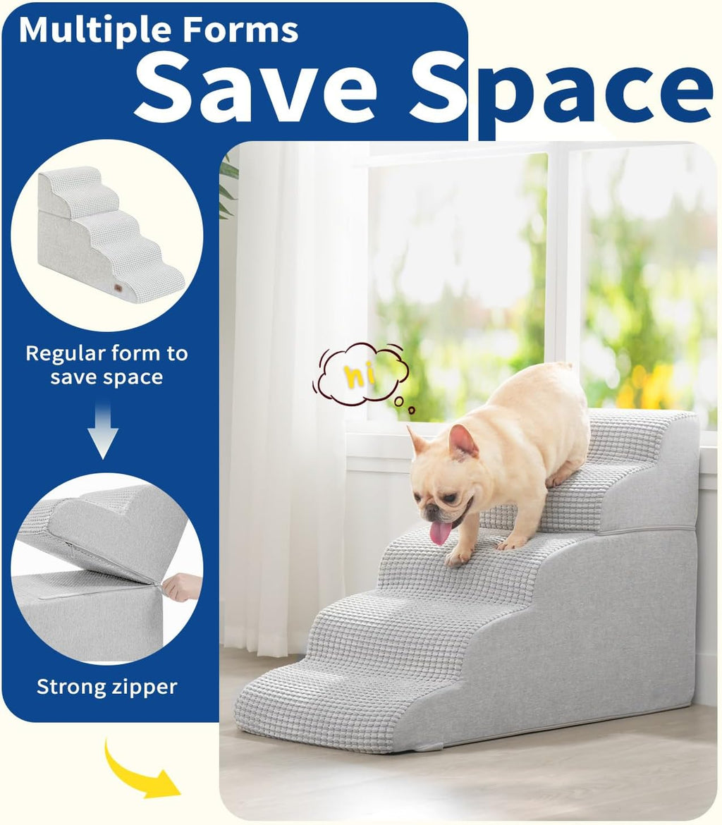 Dog Step for Bed, Dog Stair 5-Step 35D Pet Stair 22.8" H for High Bed or Sofa Non-Slip Balanced Pet Step Indoor, Light Grey