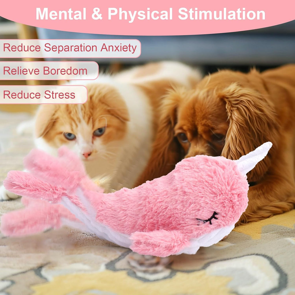 Mity rain 2 in 1 Interactive Dog Toys, Fish Dog Toy to Keep Them Busy, Plush Squeaky Dog Toys, Rechargeable Wiggly Pink Pet Toys for Small Medium Large Dogs, Moving Dog Toys for Indoor&Outdoor