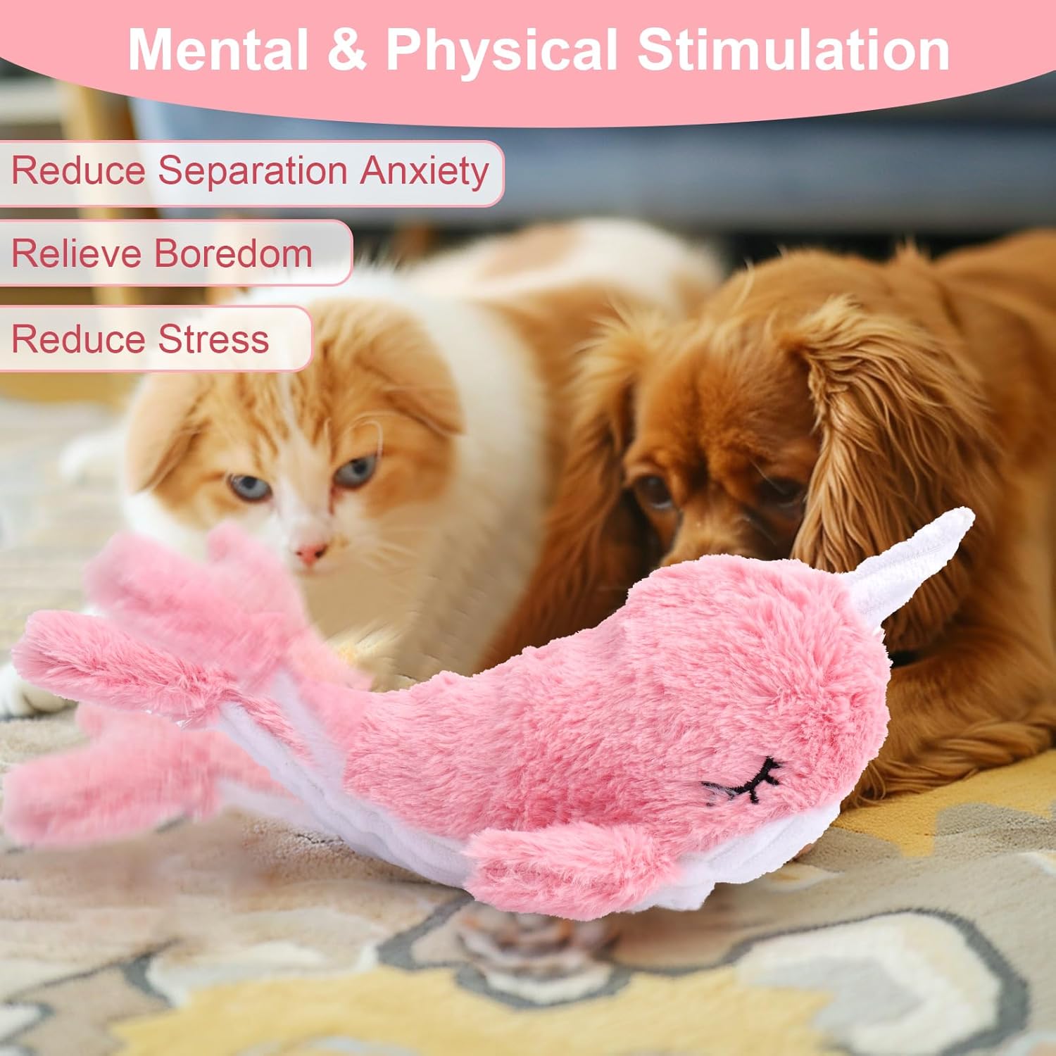 Mity rain 2 in 1 Interactive Dog Toys, Fish Dog Toy to Keep Them Busy, Plush Squeaky Dog Toys, Rechargeable Wiggly Pink Pet Toys for Small Medium Large Dogs, Moving Dog Toys for Indoor&Outdoor
