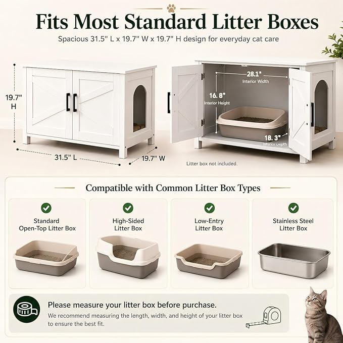 Homhedy Cat Litter Box Enclosure, Wooden Cat Washroom Furniture - Image 5