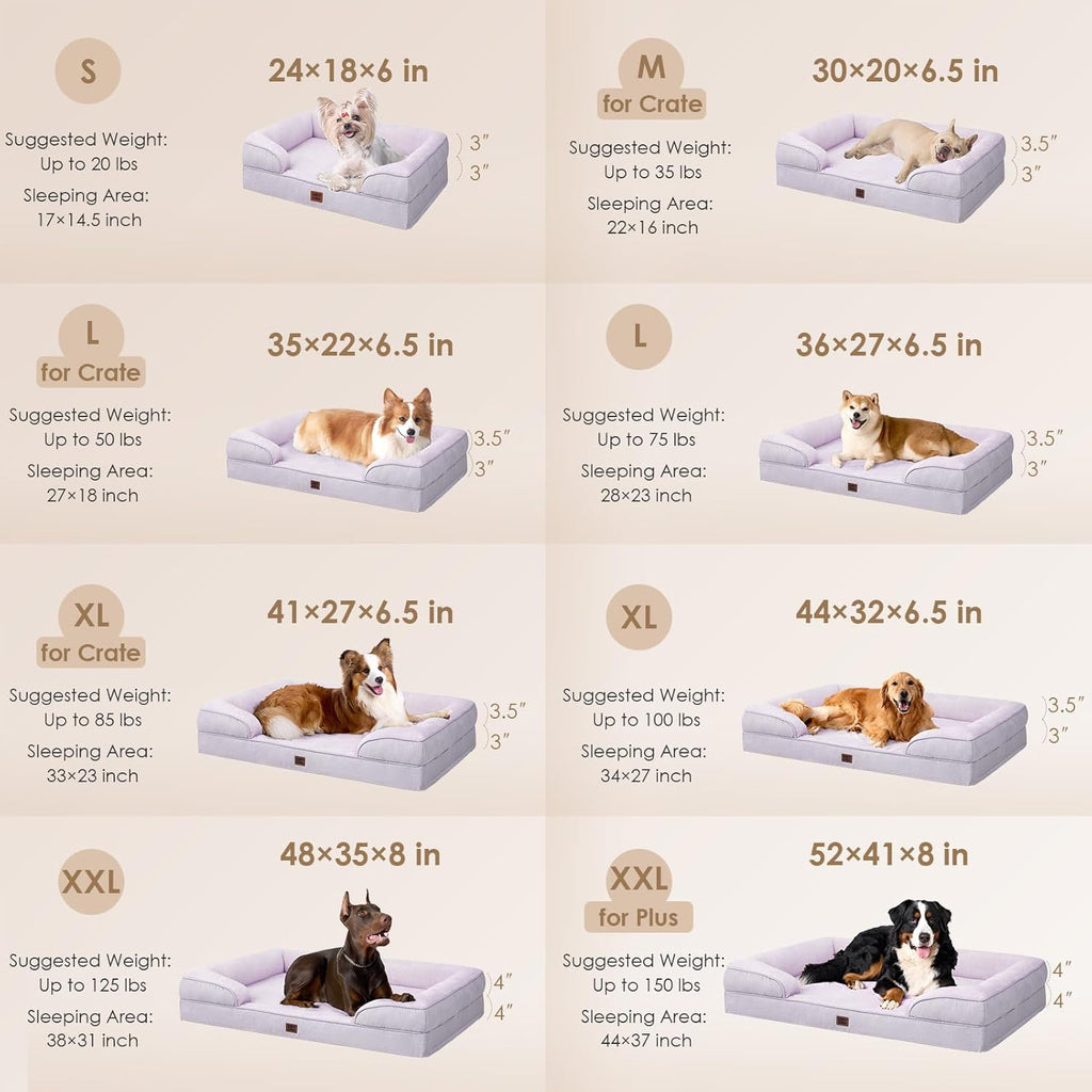 EHEYCIGA Orthopedic Dog Bed for Small Dogs, Waterproof Memory Foam Small Pet Beds with Sides, Non-Slip Bottom and Egg-Crate Foam Medium Dog Couch Bed with Washable Removable Cover, Lilac