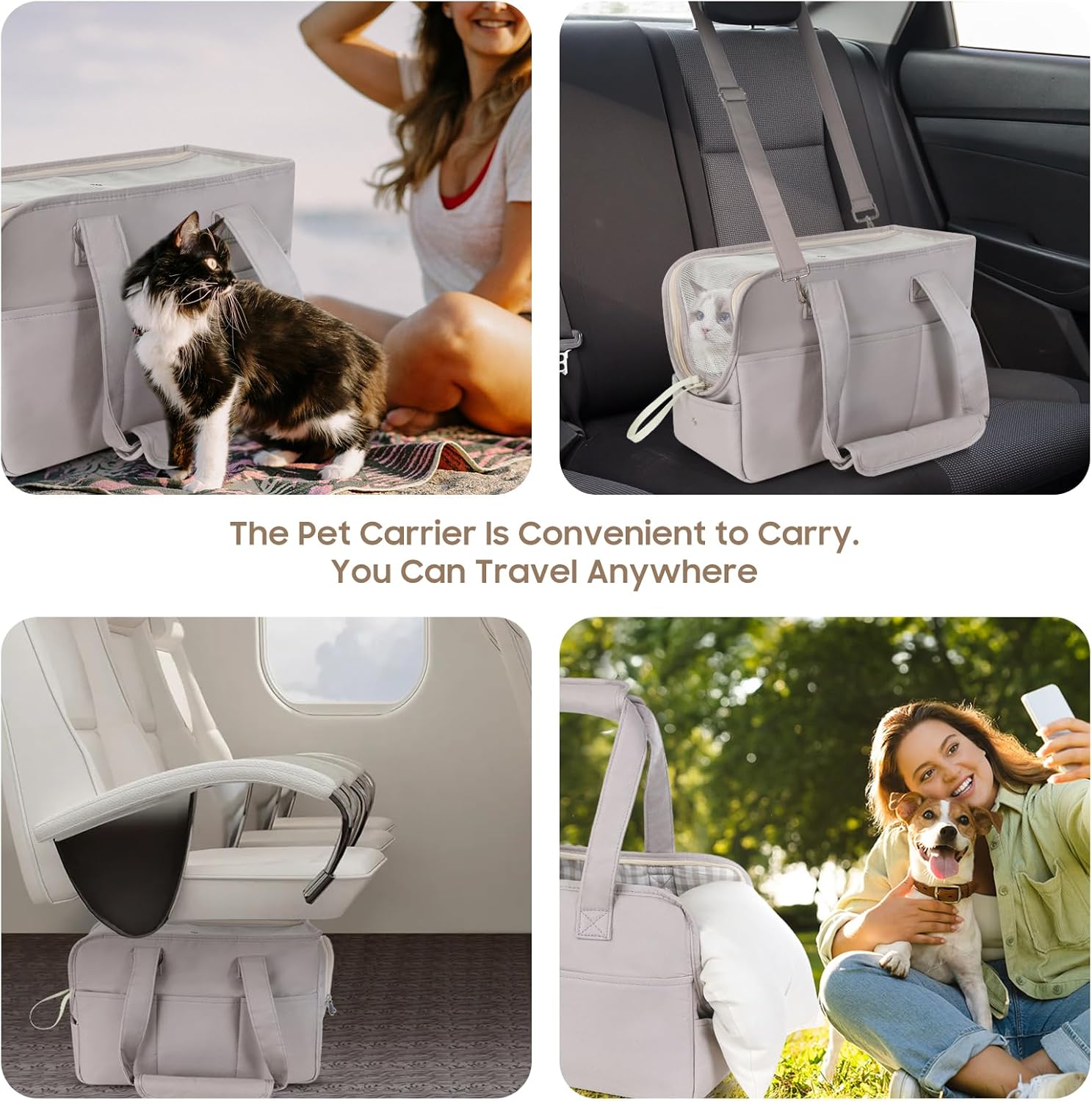 Dog Purse Carrier for Small Dogs, Soft Soft Sided Folding Dog Carriers for Small Dogs Medium Cats Puppies up to 15 Lbs, Washable Breathable Puppy Carrier for Outdoor Travel (Large Gray)
