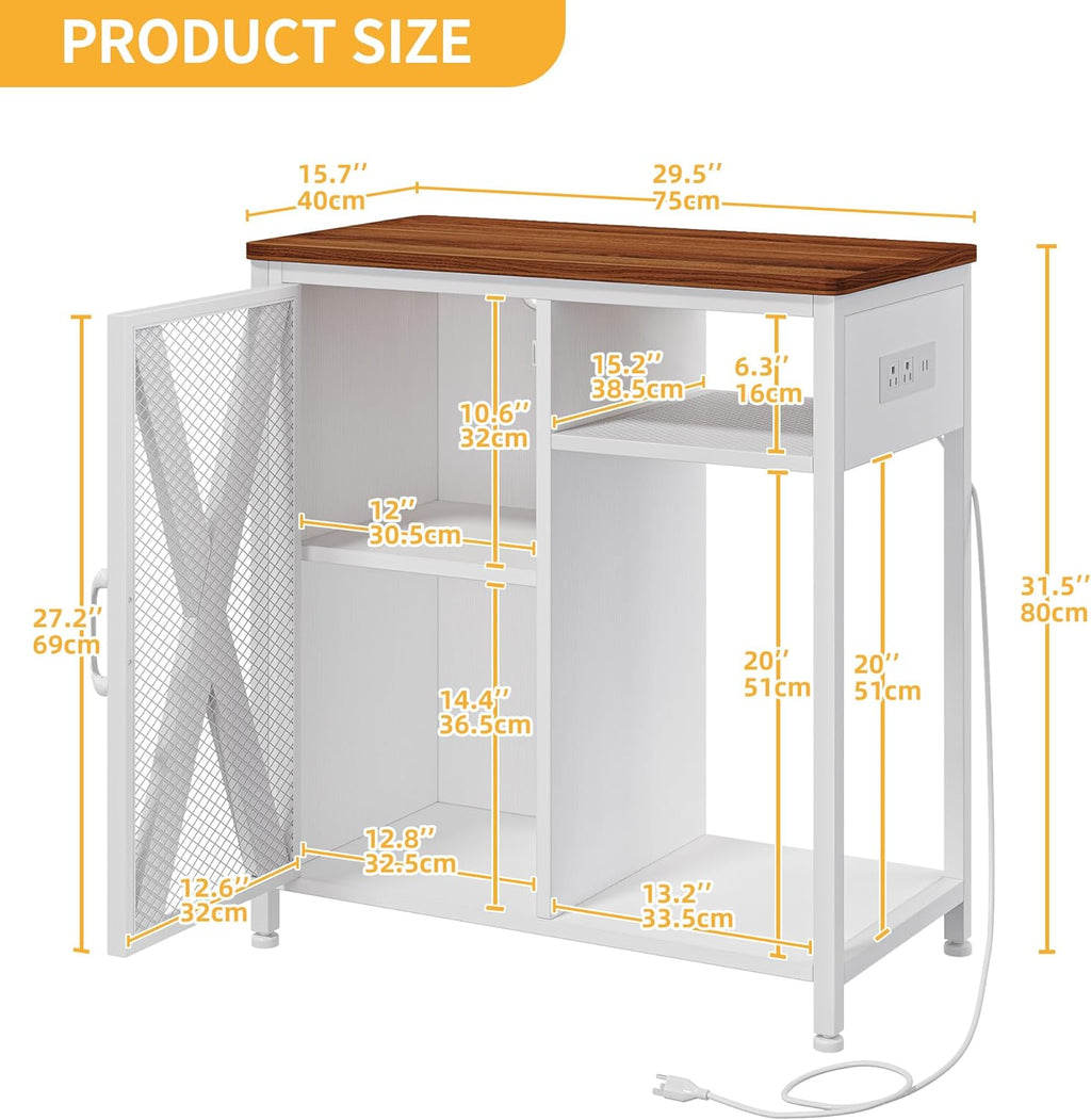 DWVO 20-29 Gallon Aquarium Stand with Power Outlets & LED Light, Cabinet for Fish Tank Accessories Storage - Metal Stand Suitable for Turtle Tank, Reptile Terrarium, 350LBS Capacity, White
