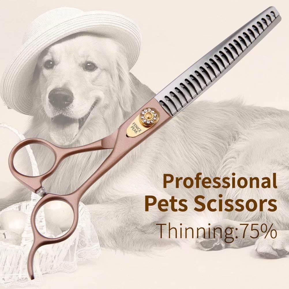 Fenice Peak Thinning Shears for Dogs and Cats Pet Grooming Scissors Chunkers Shears 440C Stainless Steel Professional Dog Trimming Scissors 7''