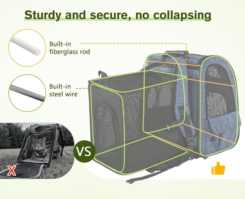Pecute Pet Carrier Backpack, Dog Carrier Backpack, Expandable with Breathable Mesh for Small Dogs Cats Puppies, Pet Backpack Bag for Hiking Travel Camping Outdoor Hold Pets Up to 17 Lbs