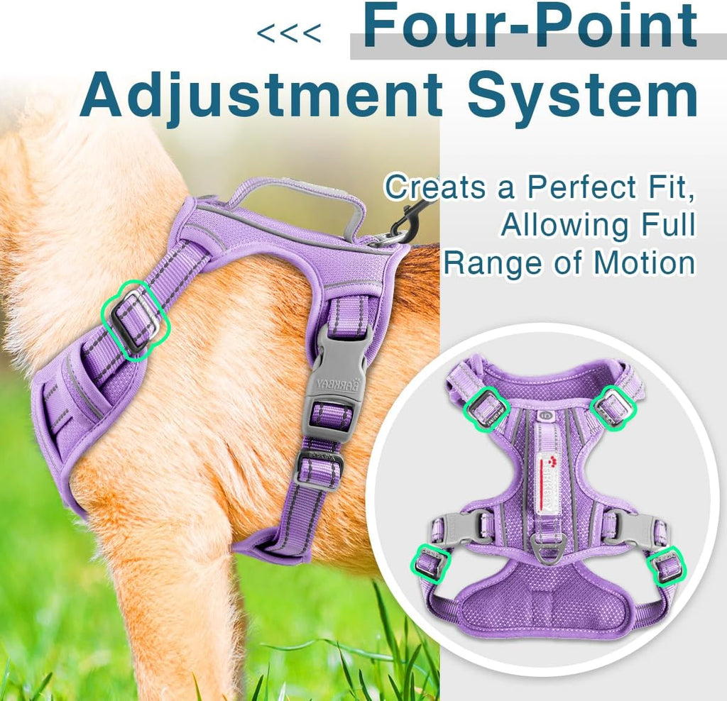 BARKBAY Dog Harness No Pull with ID Tag Pocket - Heavy Duty, Reflective, Easy Control for Large Dogs(Violet Purple,M)