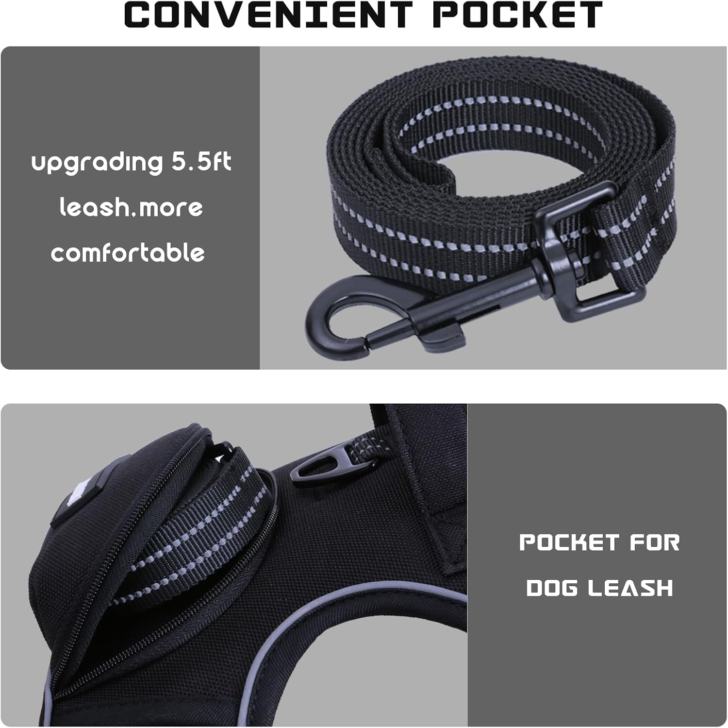 No Pull Dog Harness for Medium Dogs, Adjustable No Choke Pet Vest with Dog Leash Fit Smart Reflective Pet Walking Harness for Training Easy Control Soft Handle Black S